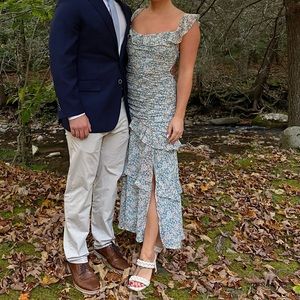 Blue Floral Ruffled Maxi Dress